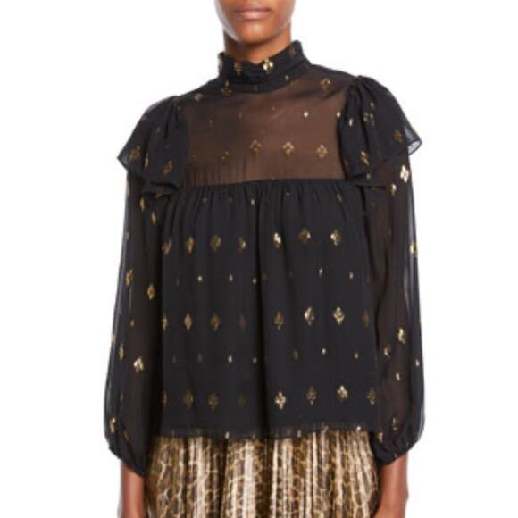 A.L.C. Meloni Silk Blouse Black and Gold Metallic Sheer Size 4 - Picture 14 of 15
